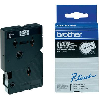 Image for BROTHER TC-201 LAMINATED LABELLING TAPE 12MM BLACK ON WHITE from OFFICEPLANET OFFICE PRODUCTS DEPOT
