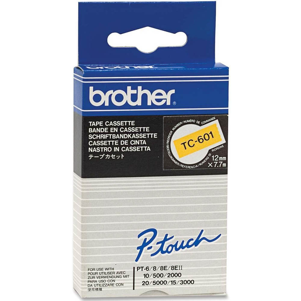 Image for BROTHER TC-601 LAMINATED LABELLING TAPE 12MM BLACK ON YELLOW from MOE Office Products Depot Mackay & Whitsundays