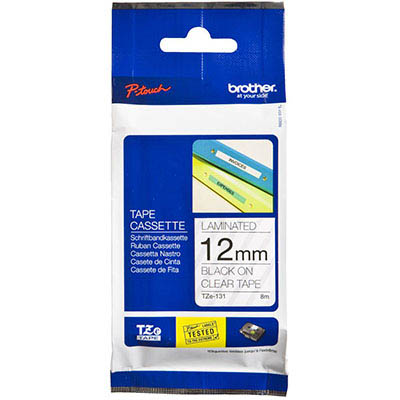 Image for BROTHER TZE-131 LAMINATED LABELLING TAPE 12MM BLACK ON CLEAR from Office Products Depot Macarthur