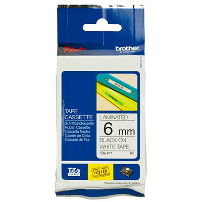 Image for BROTHER TZE-211 LAMINATED LABELLING TAPE 6MM BLACK ON WHITE from Office Products Depot Macarthur