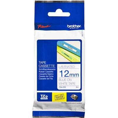 Image for BROTHER TZE-233 LAMINATED LABELLING TAPE 12MM BLUE ON WHITE from Office Products Depot Macarthur