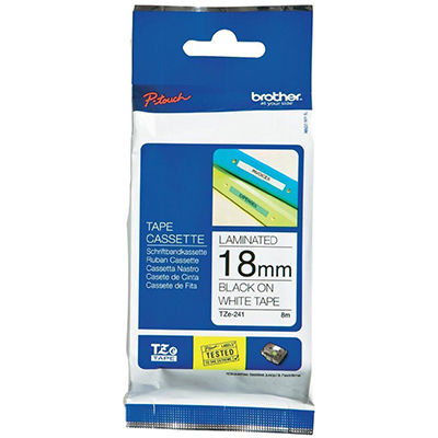 Image for BROTHER TZE-241 LAMINATED LABELLING TAPE 18MM BLACK ON WHITE from Office Products Depot Gold Coast