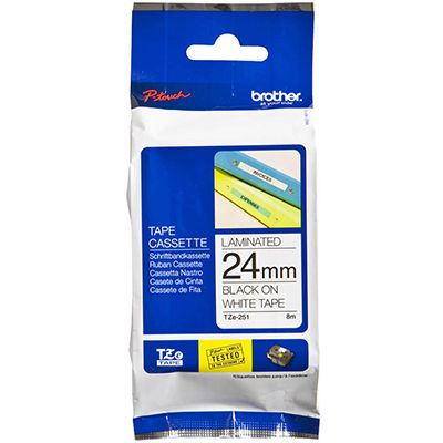 Image for BROTHER TZE-251 LAMINATED LABELLING TAPE 24MM BLACK ON WHITE from Ross Office Supplies Office Products Depot