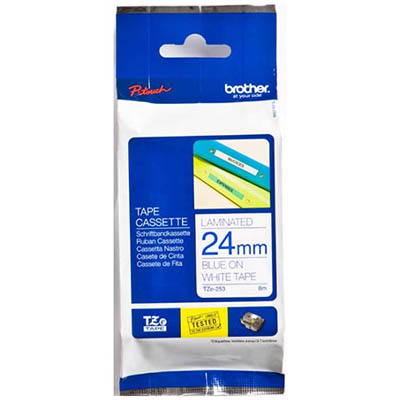 Image for BROTHER TZE-253 LAMINATED LABELLING TAPE 24MM BLUE ON WHITE from MOE Office Products Depot Mackay & Whitsundays