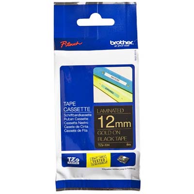 Image for BROTHER TZE-334 LAMINATED LABELLING TAPE 12MM GOLD ON BLACK from Office Products Depot