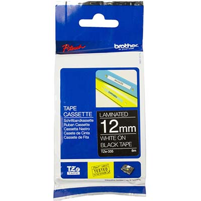 Image for BROTHER TZE-335 LAMINATED LABELLING TAPE 12MM WHITE ON BLACK from Office Products Depot Macarthur