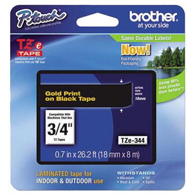 Image for BROTHER TZE-344 LAMINATED LABELLING TAPE 18MM GOLD ON BLACK from Ross Office Supplies Office Products Depot