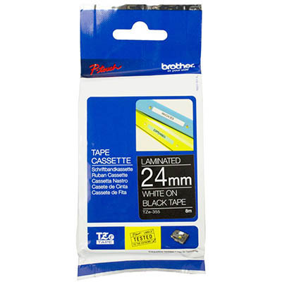 Image for BROTHER TZE-355 LAMINATED LABELLING TAPE 24MM WHITE ON BLACK from Margaret River Office Products Depot