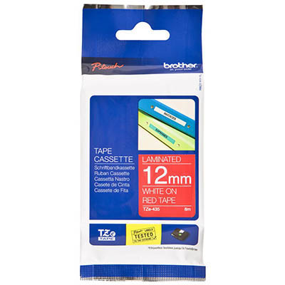 Image for BROTHER TZE-435 LAMINATED LABELLING TAPE 12MM WHITE ON RED from MOE Office Products Depot Mackay & Whitsundays