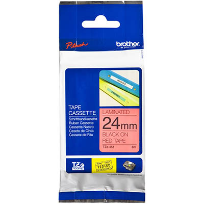 Image for BROTHER TZE-451 LAMINATED LABELLING TAPE 24MM BLACK ON RED from Margaret River Office Products Depot