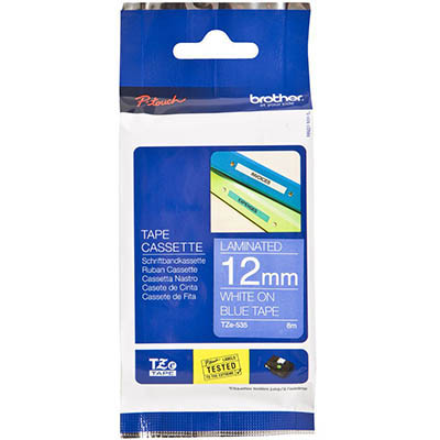 Image for BROTHER TZE-535 LAMINATED LABELLING TAPE 12MM WHITE ON BLUE from MOE Office Products Depot Mackay & Whitsundays