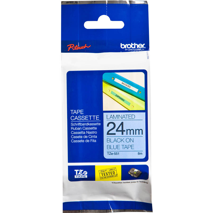 Image for BROTHER TZE-551 LAMINATED LABELLING TAPE 24MM BLACK ON BLUE from MOE Office Products Depot Mackay & Whitsundays
