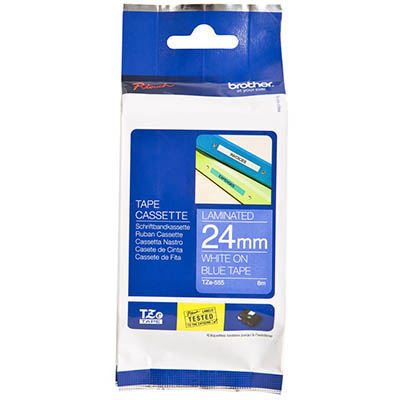 Image for BROTHER TZE-555 LAMINATED LABELLING TAPE 24MM WHITE ON BLUE from Margaret River Office Products Depot