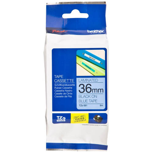 Image for BROTHER TZE-561 LAMINATED LABELLING TAPE 36MM BLACK ON BLUE from Total Supplies Pty Ltd