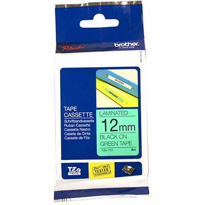 Image for BROTHER TZE-731 LAMINATED LABELLING TAPE 12MM BLACK ON GREEN from Office Products Depot Gold Coast