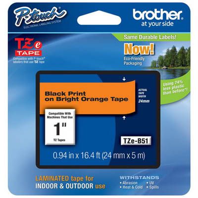 Image for BROTHER TZE-B51 LAMINATED LABELLING TAPE 24MM BLACK ON FLURO ORANGE from Ross Office Supplies Office Products Depot