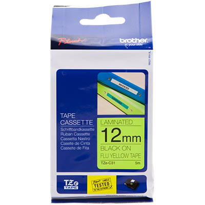 Image for BROTHER TZE-C31 LAMINATED LABELLING TAPE 12MM BLACK ON FLURO YELLOW from Office Products Depot