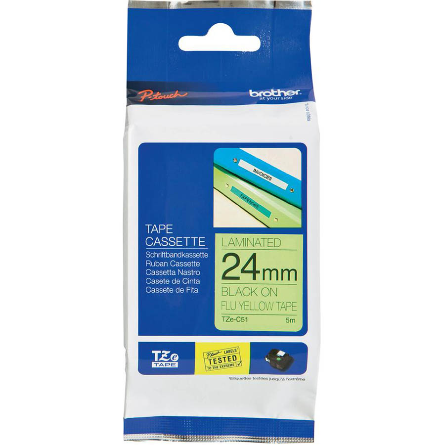 Image for BROTHER TZE-C51 LAMINATED LABELLING TAPE 24MM BLACK ON FLURO YELLOW from Margaret River Office Products Depot