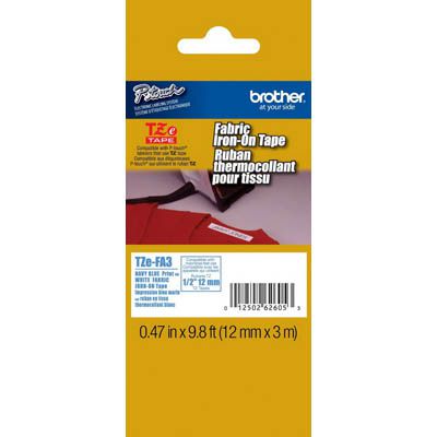 Image for BROTHER TZE-FA3 FABRIC TAPE 12MM X 3M BLUE ON WHITE from MOE Office Products Depot Mackay & Whitsundays