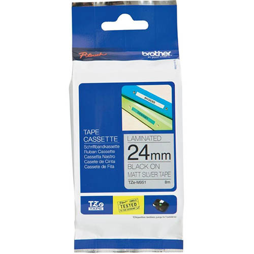 Image for BROTHER TZE-M951 LABELLING TAPE 24MM BLACK ON MATT SILVER from Margaret River Office Products Depot
