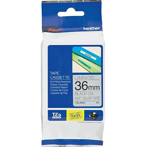 Image for BROTHER TZE-M961 LAMINATED LABELLING TAPE 36MM BLACK ON MATT SILVER from Total Supplies Pty Ltd