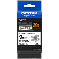 brother tze-s221 strong adhesive labelling tape 9mm black on white