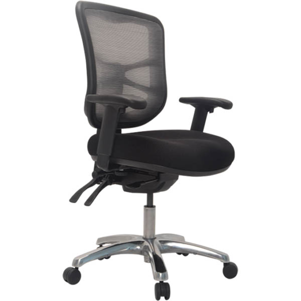Image for BURO METRO TASK CHAIR MEDIUM MESH BACK SEAT SLIDE 3-LEVER POLISHED ALUMINIUM BASE ARMS BLACK from Total Supplies Pty Ltd