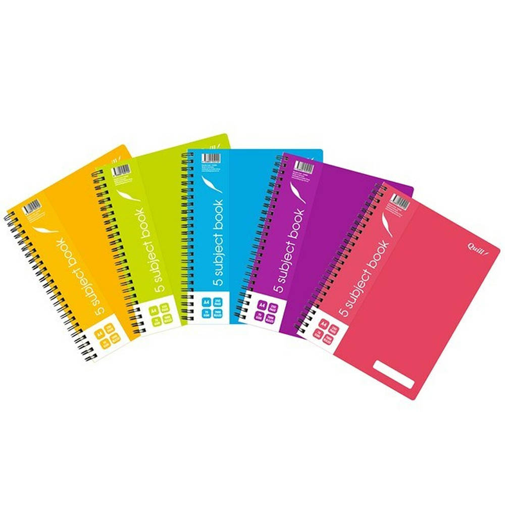 Image for QUILL 5-SUBJECT NOTEBOOK PP 70GSM 250 PAGE A4 ASSORTED from Office Products Depot