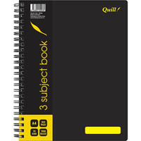 quill q599 3-subject note book spiralbound 70gsm a4 300 page black