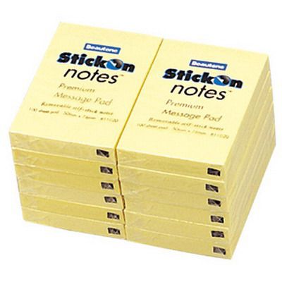 Image for STICK-ON NOTES 100 SHEETS 50 X 76MM YELLOW PACK 12 from Ross Office Supplies Office Products Depot