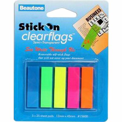 Image for STICK-ON CLEARFLAGS 25 SHEETS 12 X 45MM ASSORTED PACK 5 from Ross Office Supplies Office Products Depot