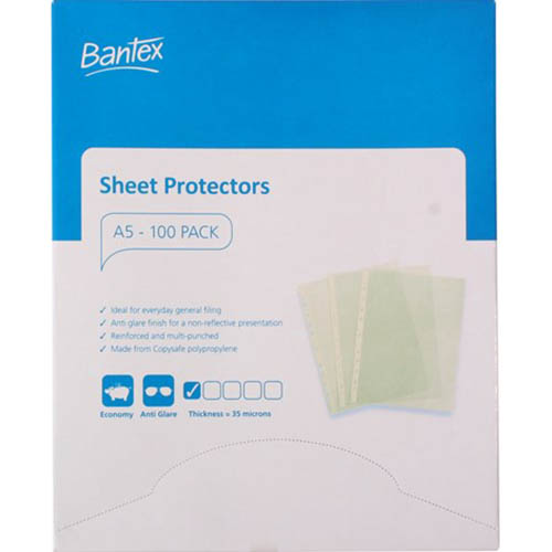 Image for BANTEX ECONOMY SHEET PROTECTORS 35 MICRON A5 CLEAR BOX 100 from MOE Office Products Depot Mackay & Whitsundays