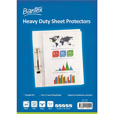 Image for BANTEX HEAVY DUTY SHEET PROTECTORS 125 MICRON A4 CLEAR PACK 25 from Ross Office Supplies Office Products Depot