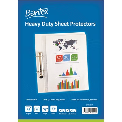 Image for BANTEX HEAVY DUTY SHEET PROTECTORS 125 MICRON A3 CLEAR PACK 25 from MOE Office Products Depot Mackay & Whitsundays