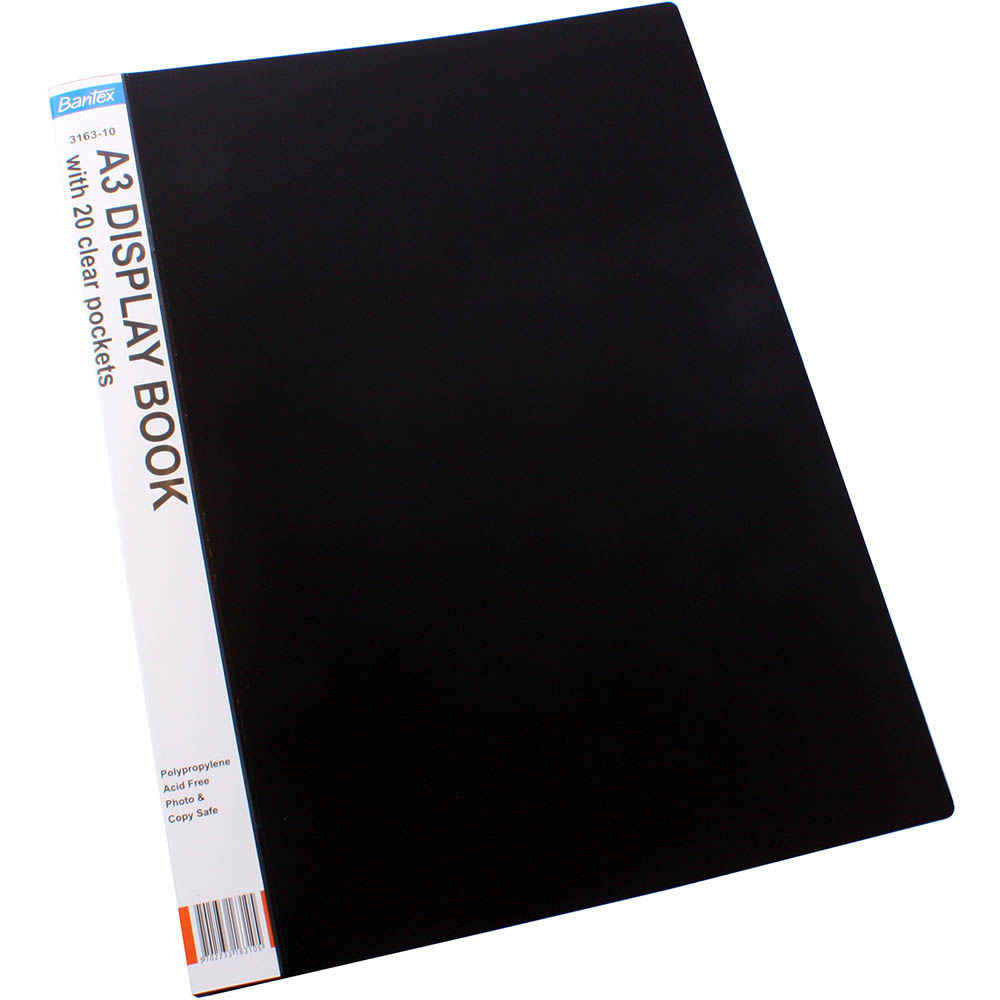 Image for BANTEX DISPLAY BOOK NON-REFILLABLE SPINE INSERT 20 POCKET A3 BLACK from Ross Office Supplies Office Products Depot