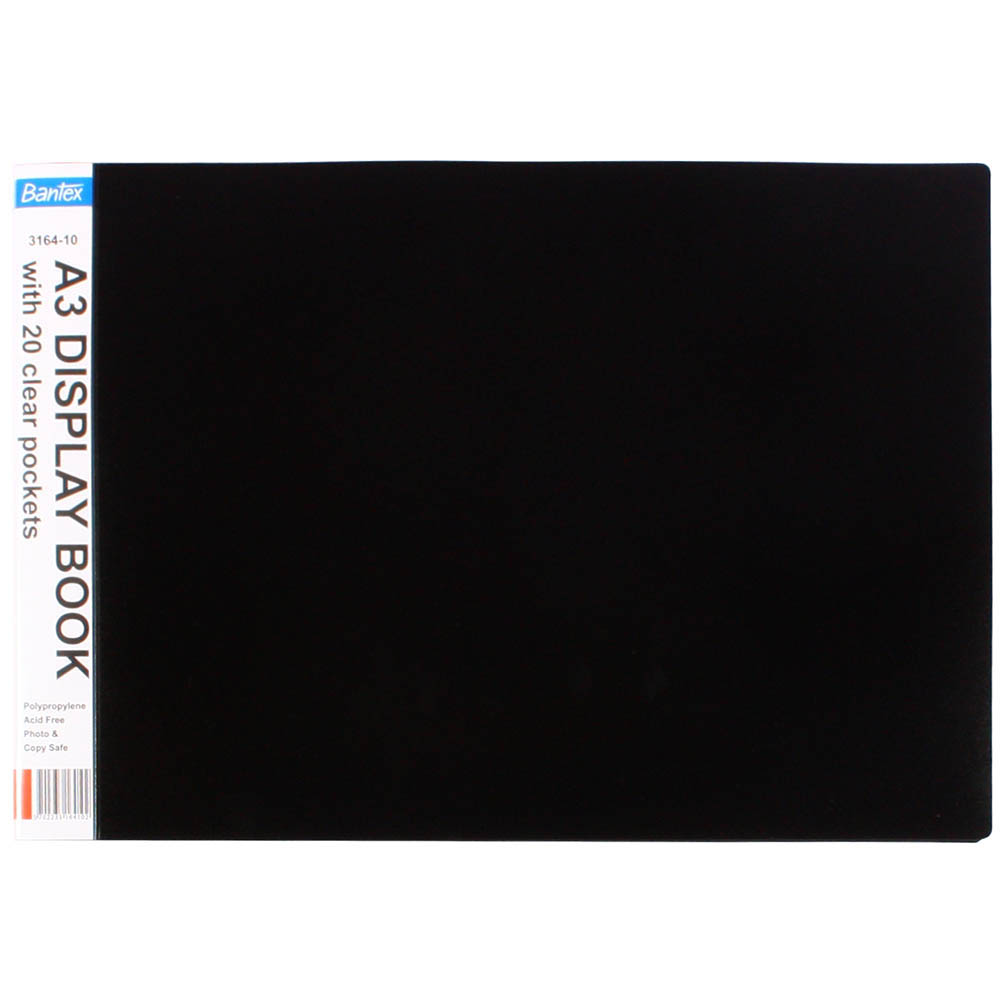 Image for BANTEX DISPLAY BOOK NON-REFILLABLE LANDSCAPE SPINE INSERT 20 POCKET A3 BLACK from Total Supplies Pty Ltd