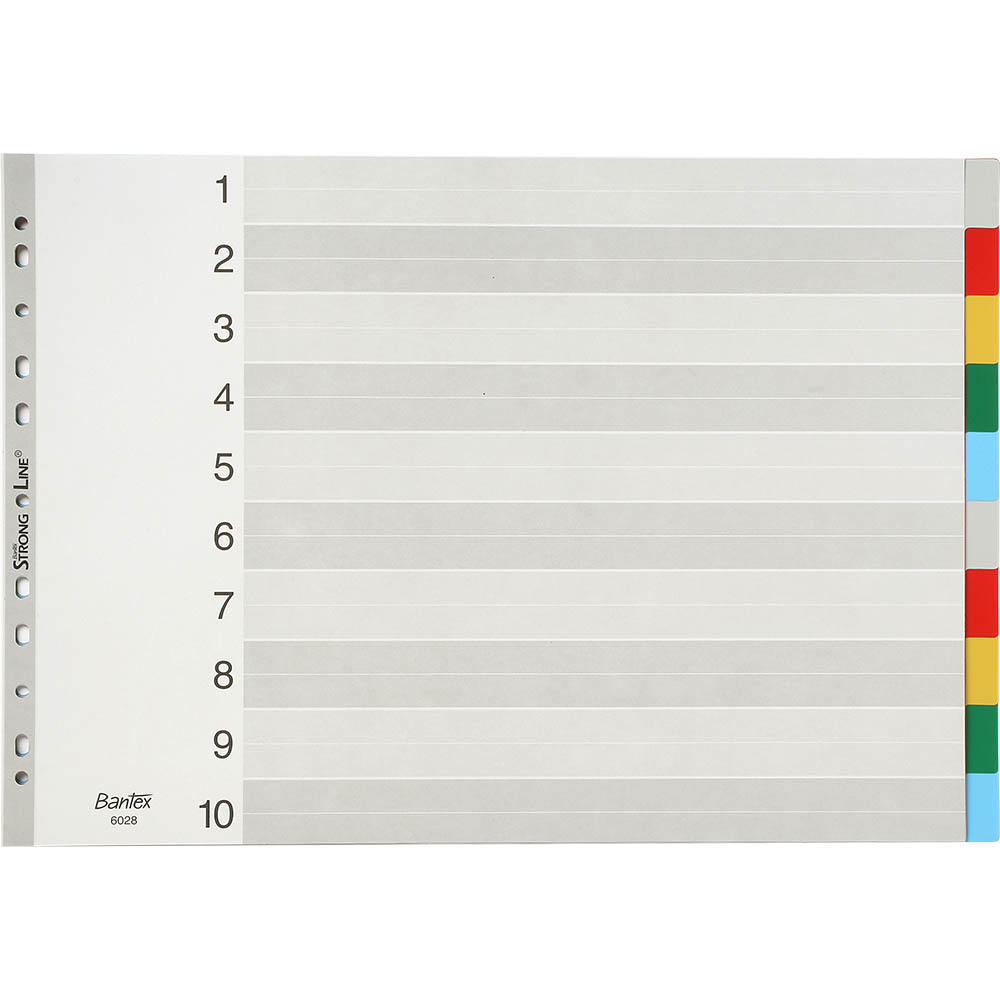 Image for BANTEX PP INDEX DIVIDER 1-10 TAB LANDSCAPE A3 COLOURED from Total Supplies Pty Ltd