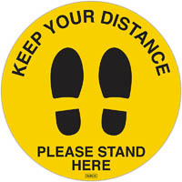 durus floor sign adhesive social distance show prints circular 350mm yellow/black