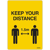 durus self adhesive decal keep your distance 105 x 148mm yellow pack 2
