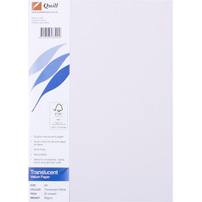 Image for QUILL VELLUM PAPER A4 TRANSLUCENT PACK 25 from Ross Office Supplies Office Products Depot