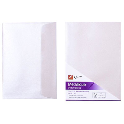 Image for QUILL C6 METALLIQUE ENVELOPES PLAINFACE STRIP SEAL 80GSM 114 X 162MM MOTHER OF PEARL PACK 10 from Albany Office Products Depot
