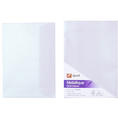Image for QUILL C6 METALLIQUE ENVELOPES PLAINFACE STRIP SEAL 80GSM 114 X 162MM PERIDOT PACK 10 from O'Donnells Office Products Depot