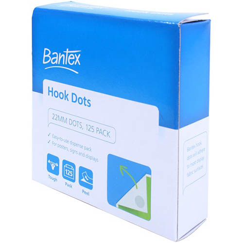 Image for BANTEX HOOK DOTS 22MM X 3.6M WHITE PACK 125 from Total Supplies Pty Ltd