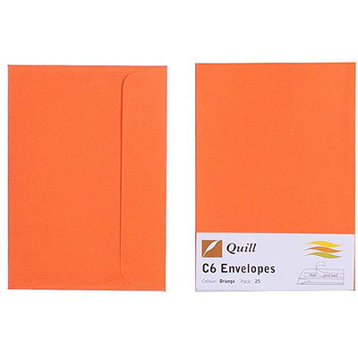 Image for QUILL C6 COLOURED ENVELOPES PLAINFACE STRIP SEAL 80GSM 114 X 162MM ORANGE PACK 25 from MOE Office Products Depot Mackay & Whitsundays