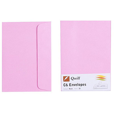 Image for QUILL C6 COLOURED ENVELOPES PLAINFACE STRIP SEAL 80GSM 114 X 162MM MUSK PACK 25 from O'Donnells Office Products Depot
