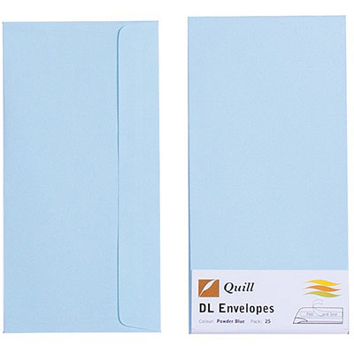 Image for QUILL DL COLOURED ENVELOPES PLAINFACE STRIP SEAL 80GSM 110 X 220MM POWDER BLUE PACK 25 from MOE Office Products Depot Mackay & Whitsundays