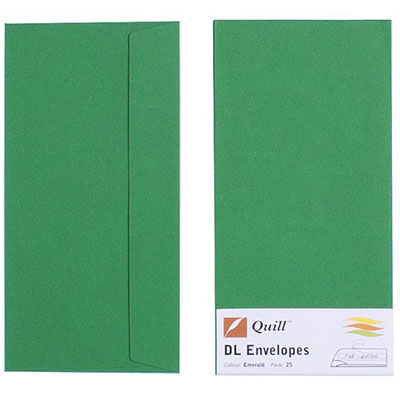 Image for QUILL DL COLOURED ENVELOPES PLAINFACE STRIP SEAL 80GSM 110 X 220MM EMERALD PACK 25 from O'Donnells Office Products Depot