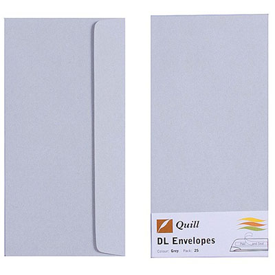 Image for QUILL DL COLOURED ENVELOPES PLAINFACE STRIP SEAL 80GSM 110 X 220MM GREY PACK 25 from O'Donnells Office Products Depot