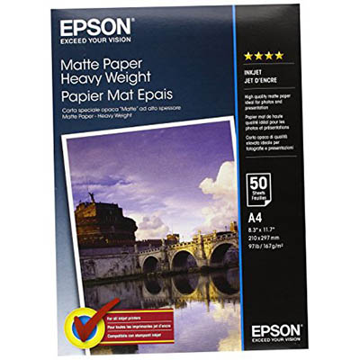 Image for EPSON C13S041256 HEAVYWEIGHT PHOTO PAPER MATTE 154GSM A4 WHITE PACK 50 from Office Products Depot Gold Coast