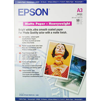 Image for EPSON C13S041261 PREMIUM PRESENTATION PHOTO PAPER MATTE 167GSM A3 WHITE PACK 50 from Ross Office Supplies Office Products Depot